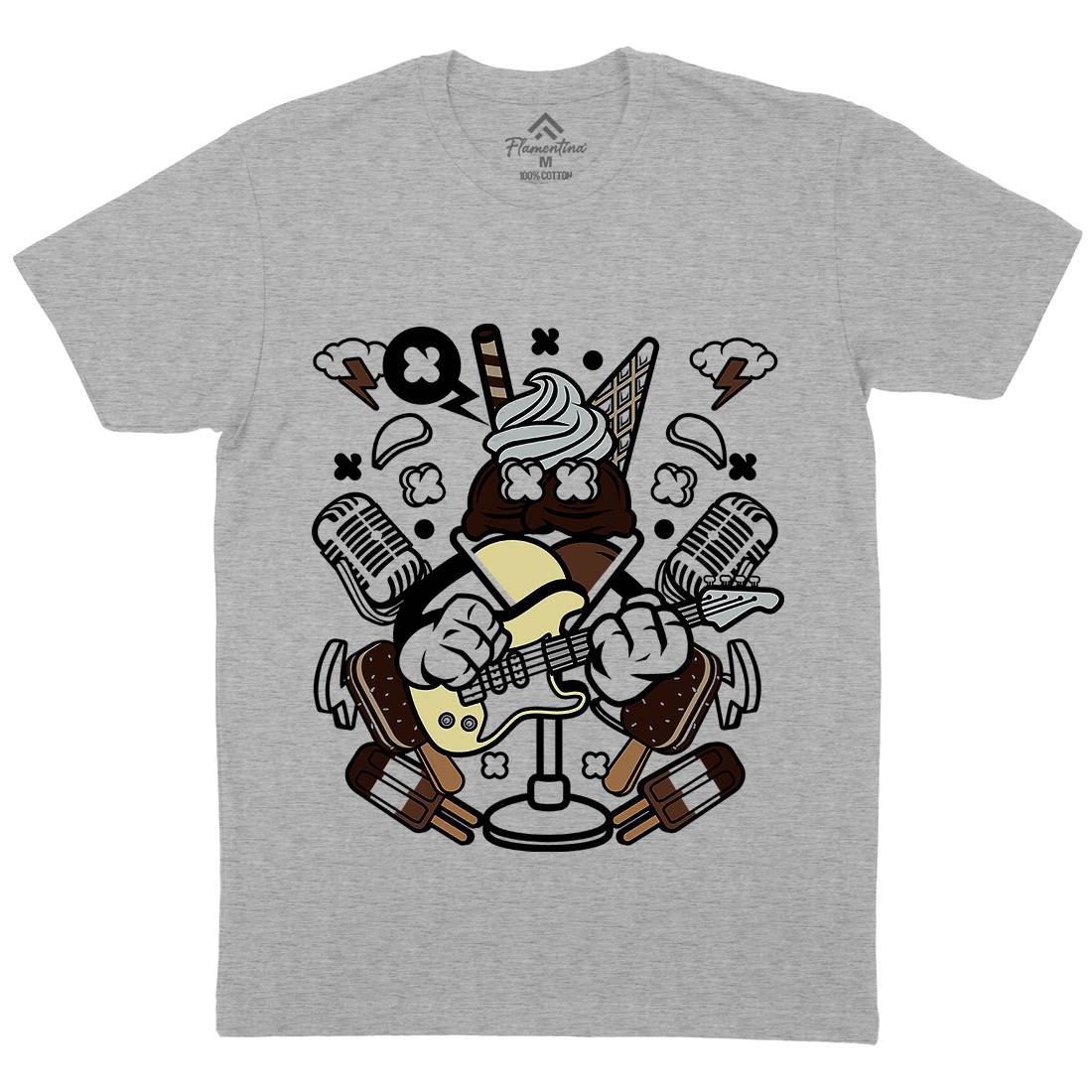 Ice Cream Rocker Mens Organic Crew Neck T-Shirt Music C149