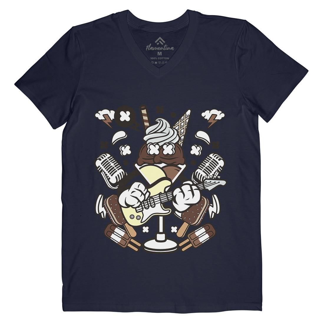 Ice Cream Rocker Mens Organic V-Neck T-Shirt Music C149