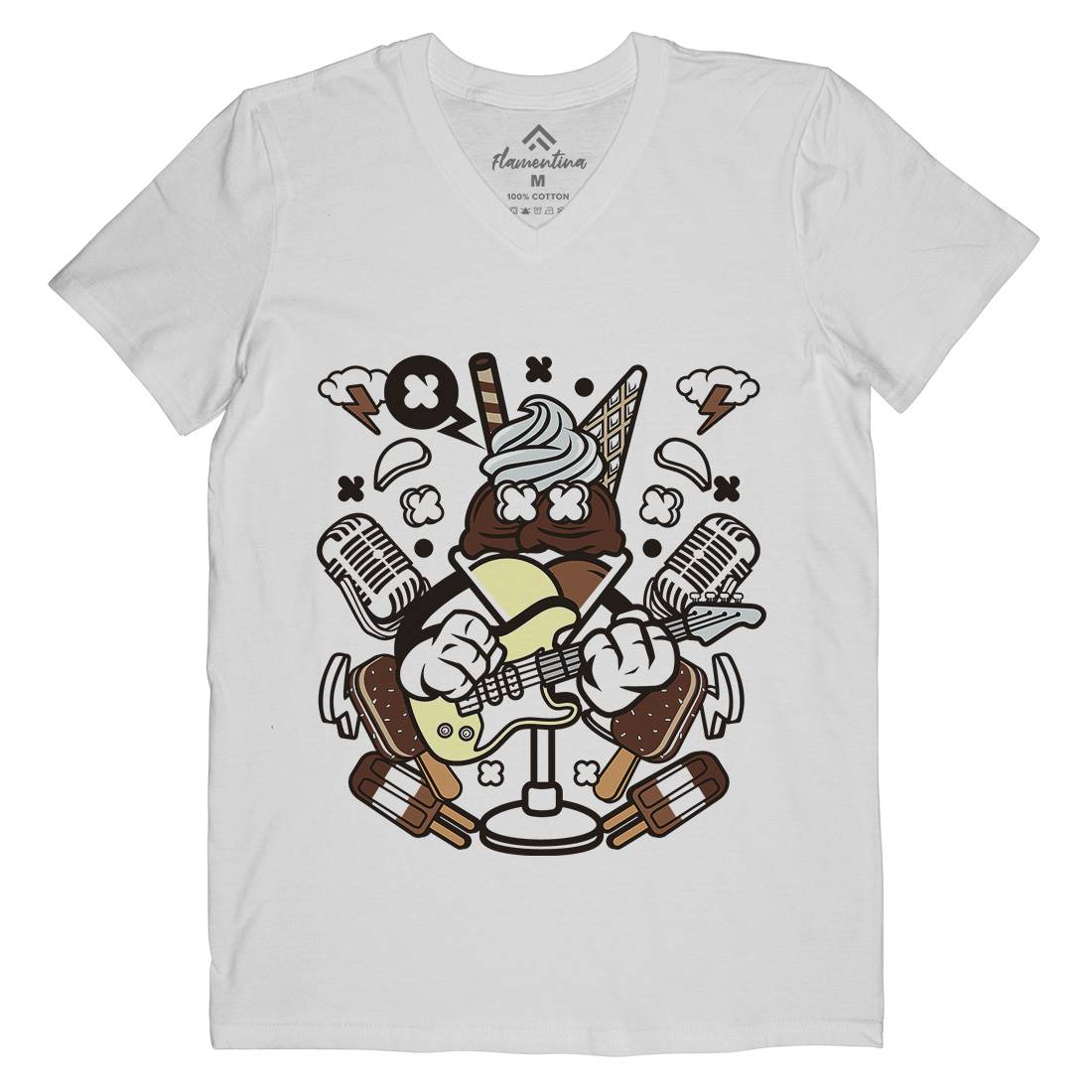 Ice Cream Rocker Mens V-Neck T-Shirt Music C149