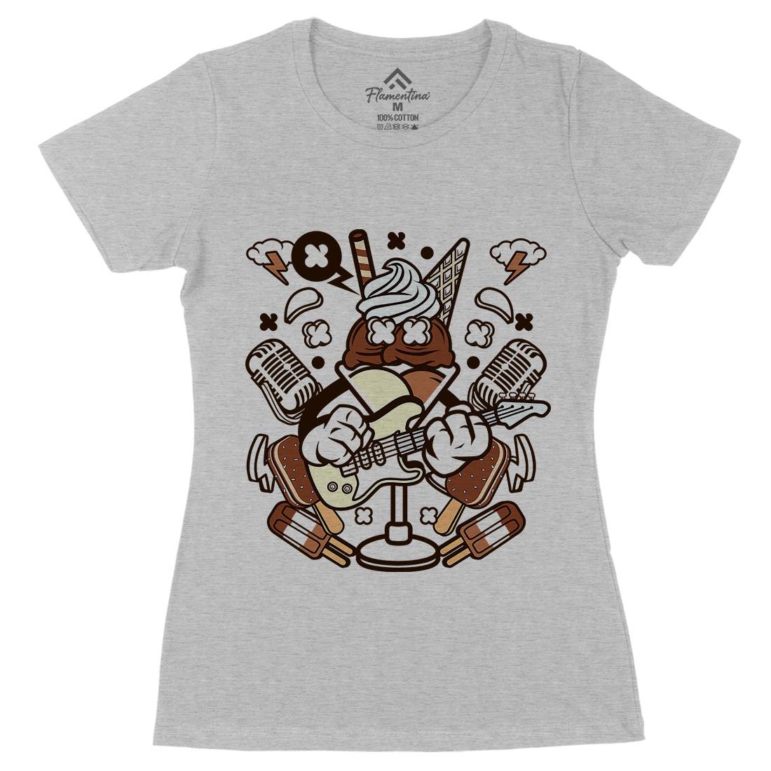 Ice Cream Rocker Womens Organic Crew Neck T-Shirt Music C149