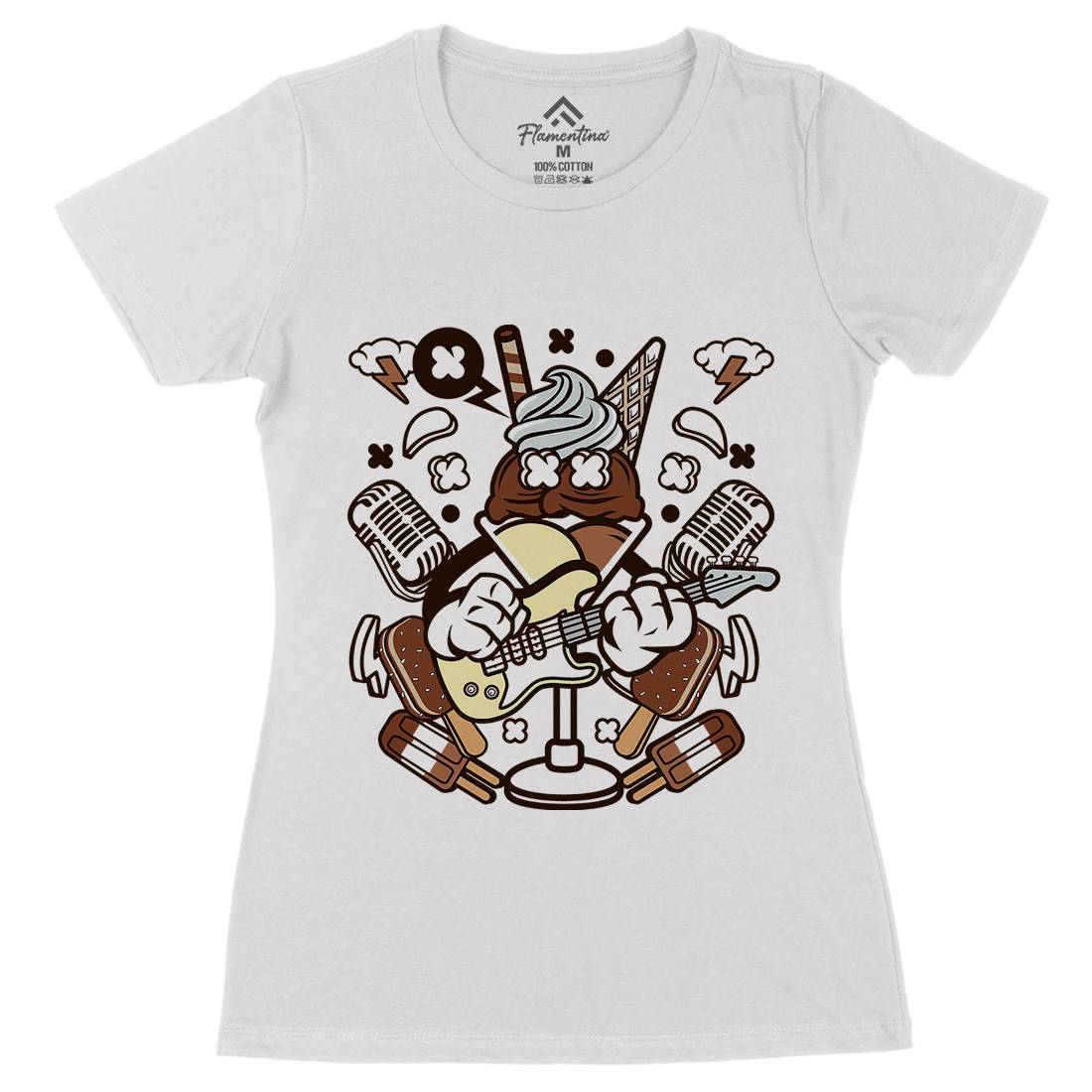 Ice Cream Rocker Womens Organic Crew Neck T-Shirt Music C149