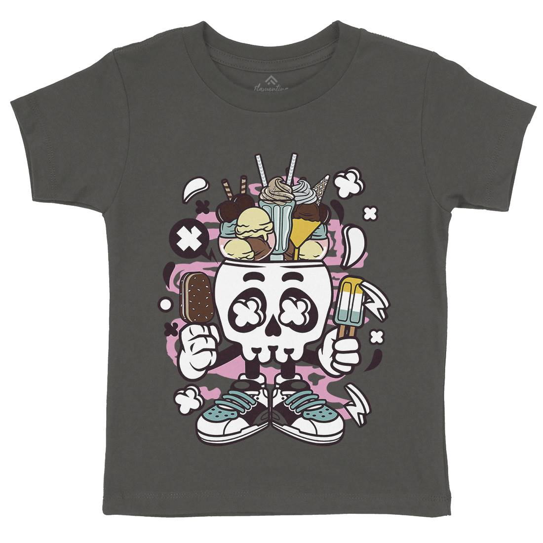 Ice Cream Skull Head Kids Crew Neck T-Shirt Food C151