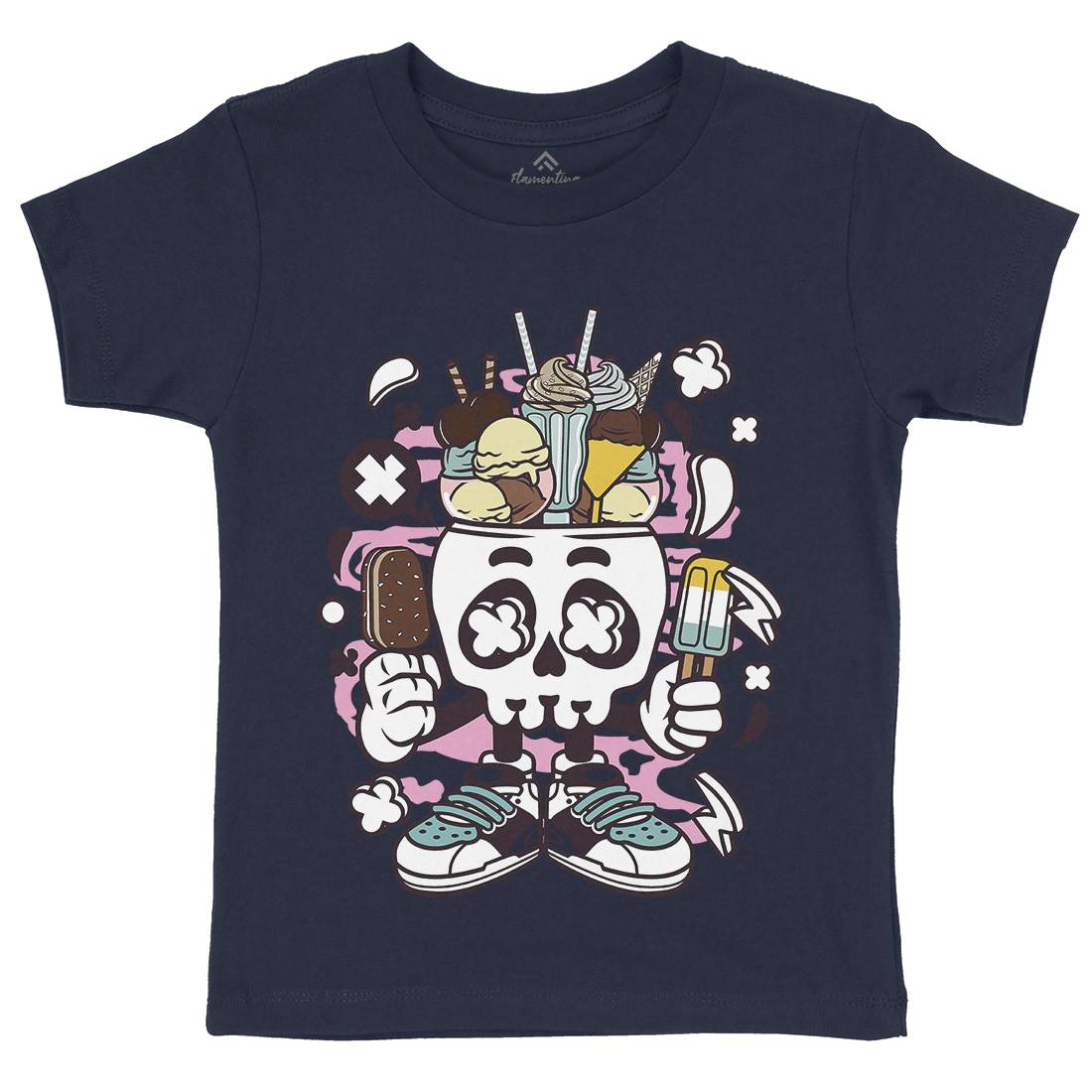 Ice Cream Skull Head Kids Crew Neck T-Shirt Food C151
