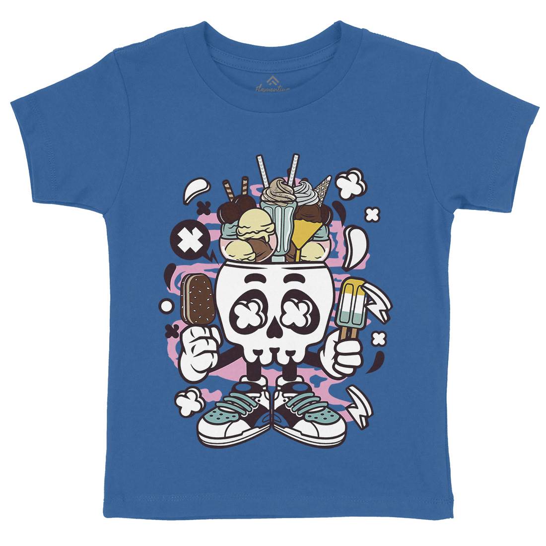 Ice Cream Skull Head Kids Organic Crew Neck T-Shirt Food C151