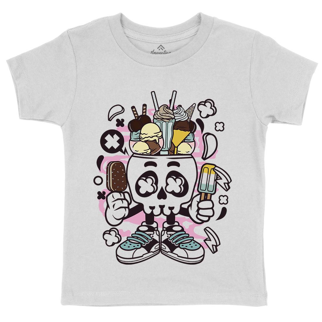 Ice Cream Skull Head Kids Organic Crew Neck T-Shirt Food C151