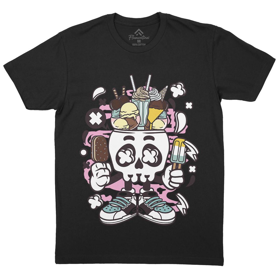 Ice Cream Skull Head Mens Organic Crew Neck T-Shirt Food C151