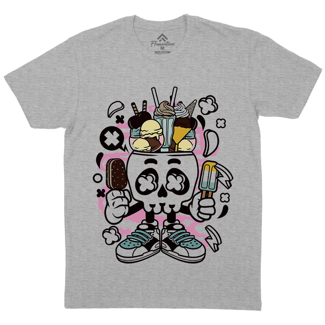Ice Cream Skull Head Mens Crew Neck T-Shirt Food C151