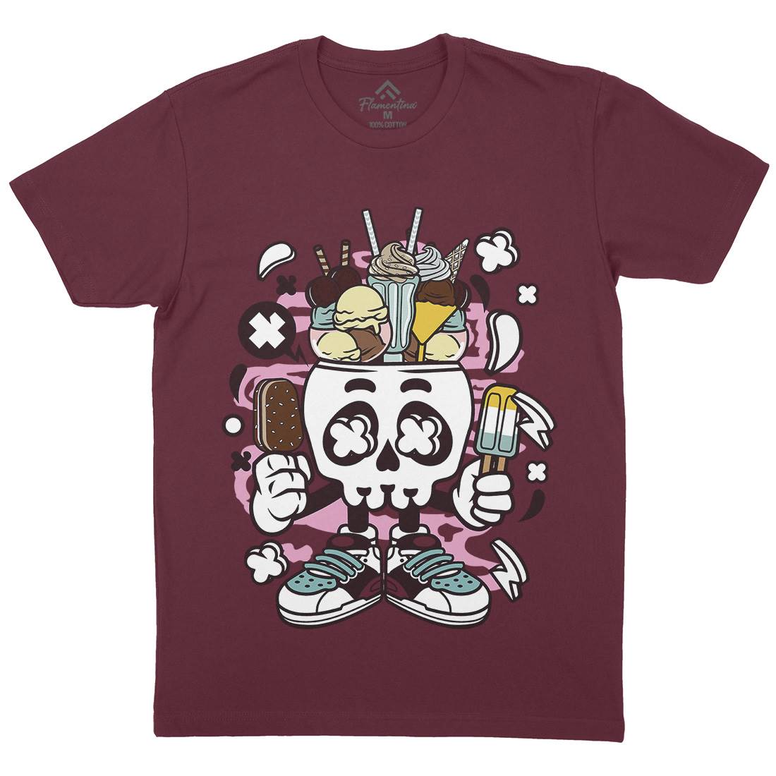 Ice Cream Skull Head Mens Crew Neck T-Shirt Food C151