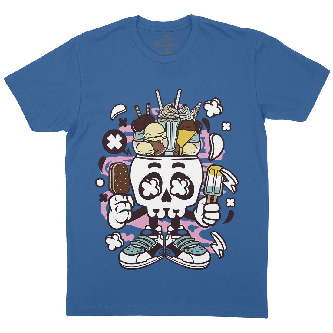 Ice Cream Skull Head Mens Organic Crew Neck T-Shirt Food C151
