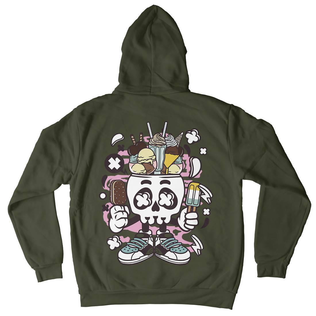 Ice Cream Skull Head Kids Crew Neck Hoodie Food C151