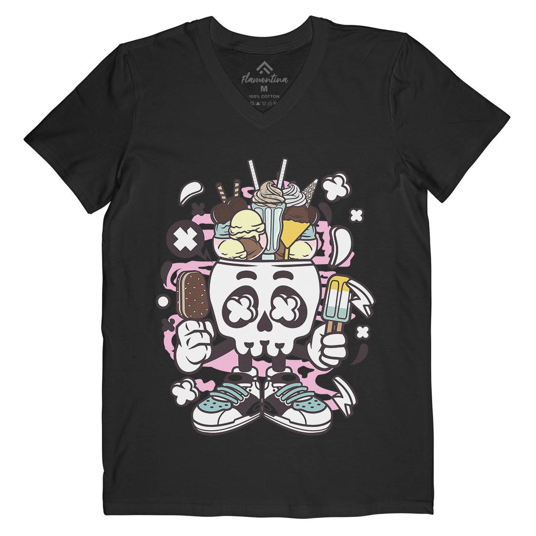 Ice Cream Skull Head Mens V-Neck T-Shirt Food C151