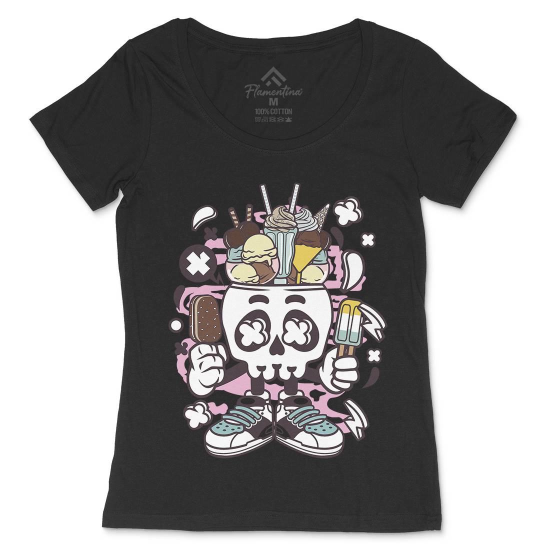 Ice Cream Skull Head Womens Scoop Neck T-Shirt Food C151