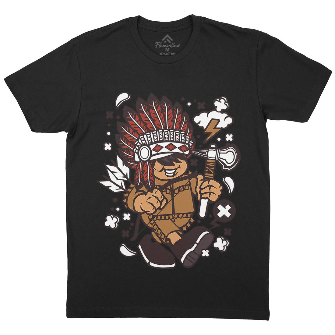 Indian Chief Kid Mens Organic Crew Neck T-Shirt American C152