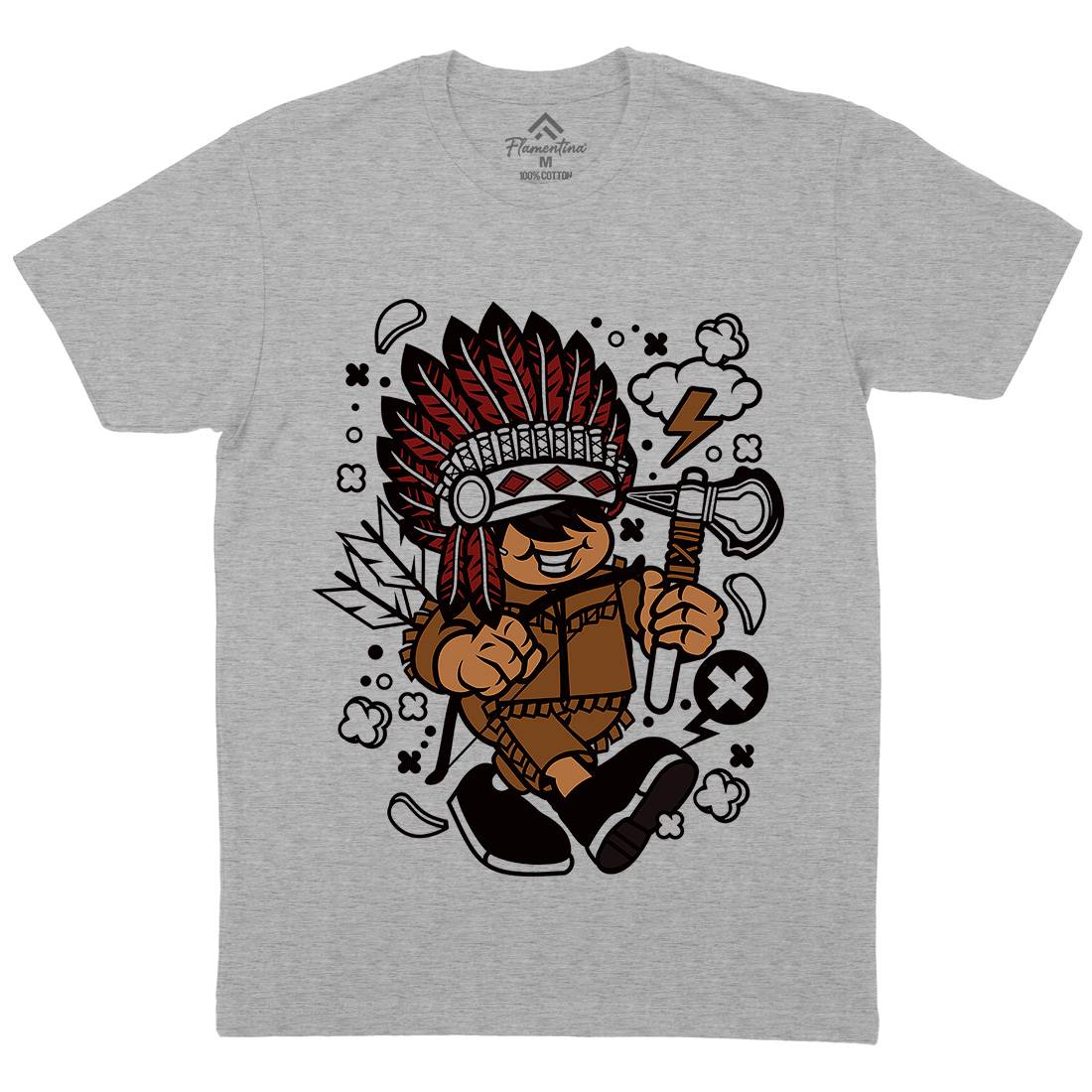 Indian Chief Kid Mens Organic Crew Neck T-Shirt American C152