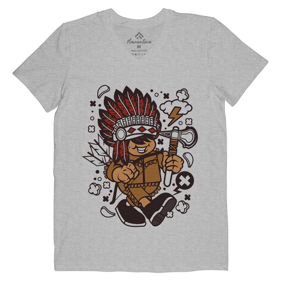 Indian Chief Kid Mens Organic V-Neck T-Shirt American C152