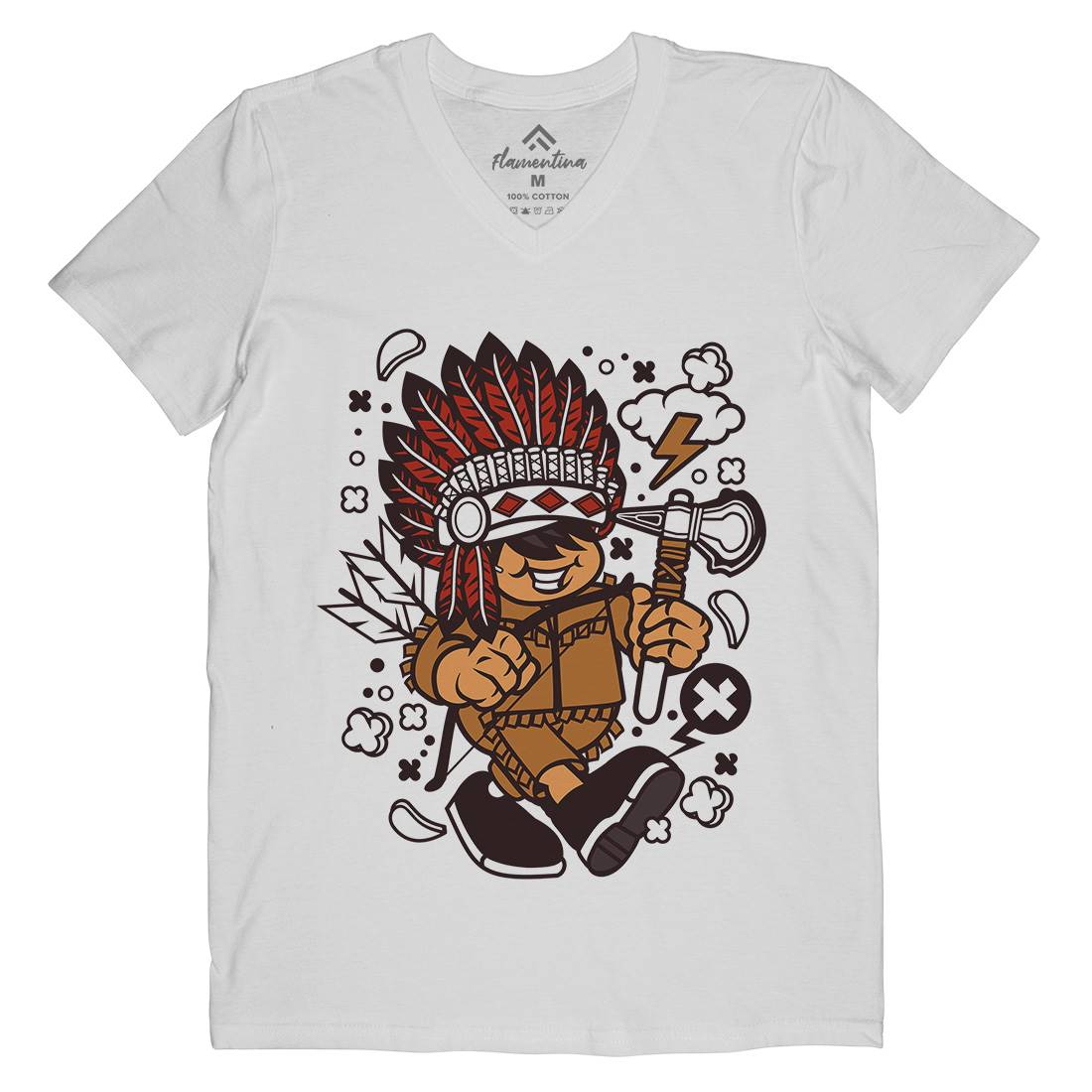 Indian Chief Kid Mens Organic V-Neck T-Shirt American C152