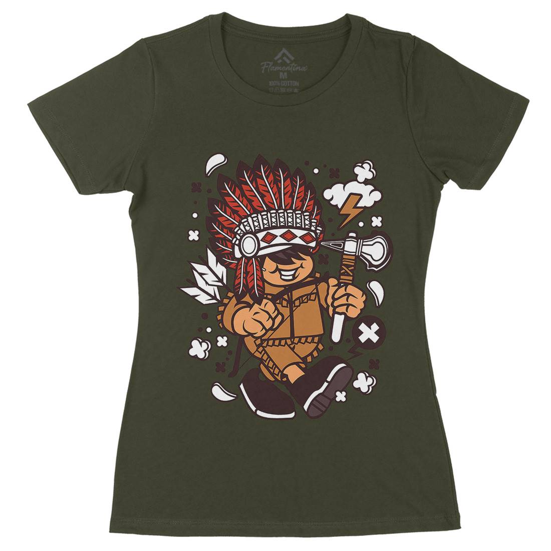 Indian Chief Kid Womens Organic Crew Neck T-Shirt American C152