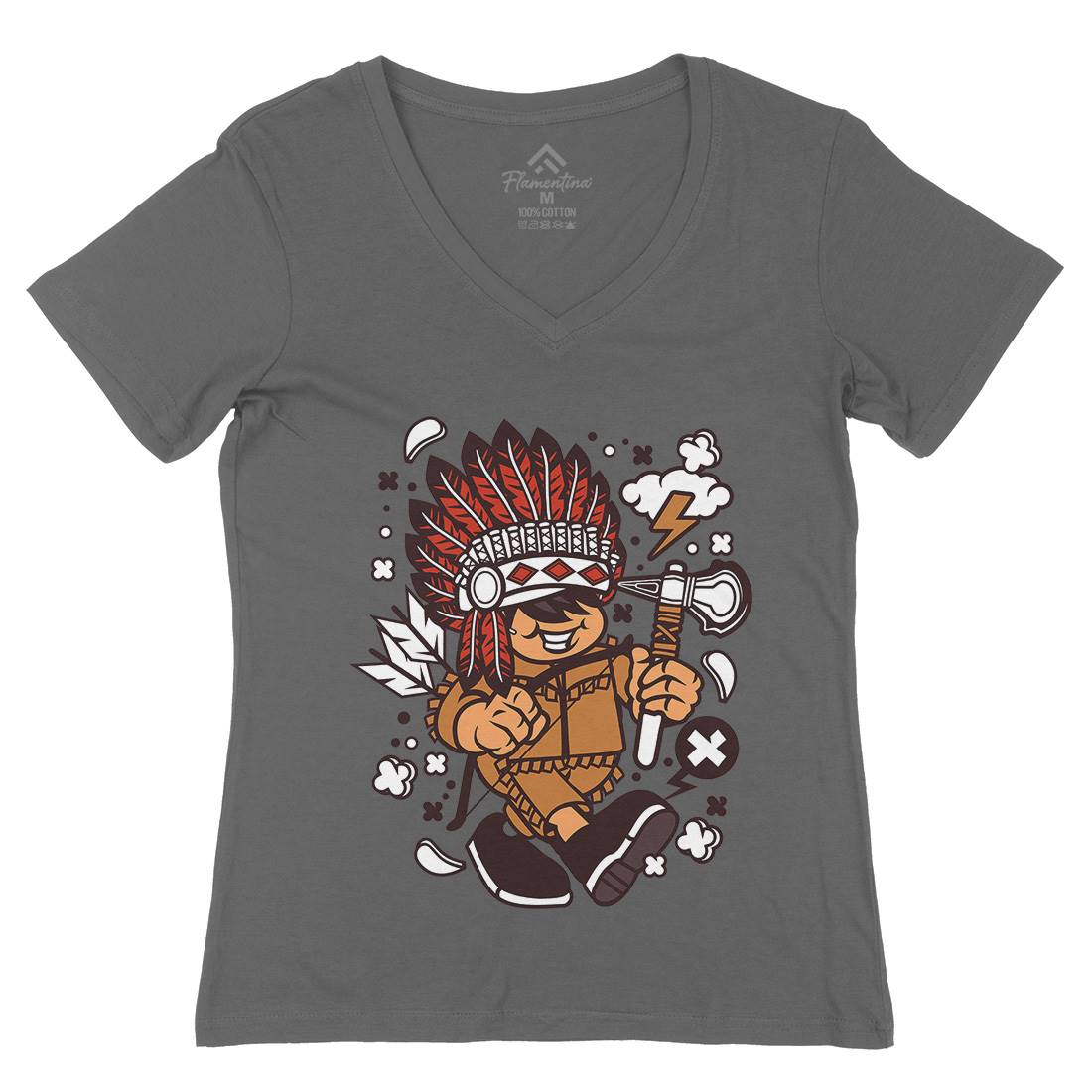 Indian Chief Kid Womens Organic V-Neck T-Shirt American C152