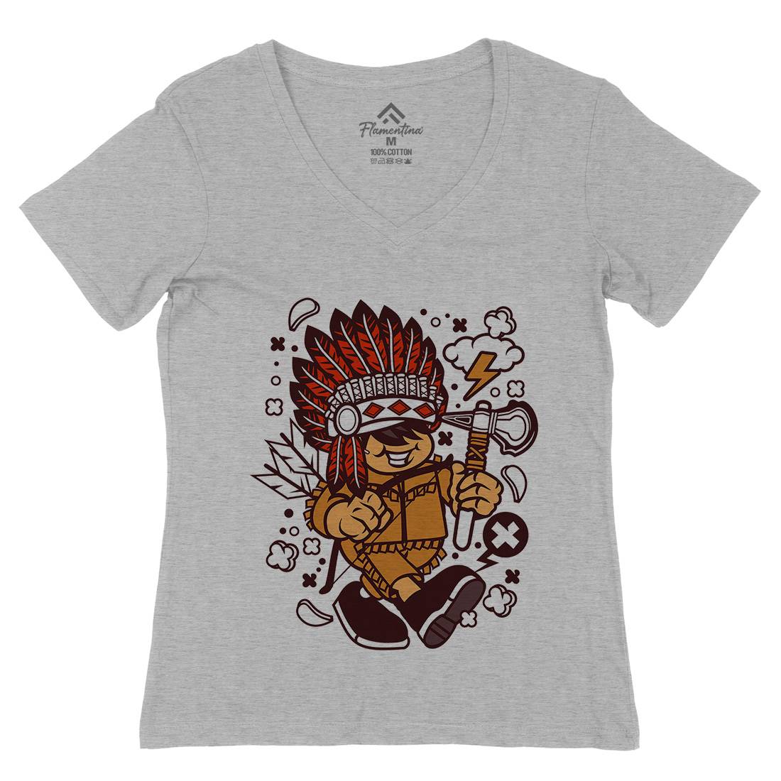 Indian Chief Kid Womens Organic V-Neck T-Shirt American C152