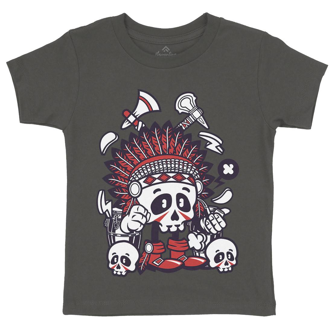 Indian Chief Skull Kids Organic Crew Neck T-Shirt American C153