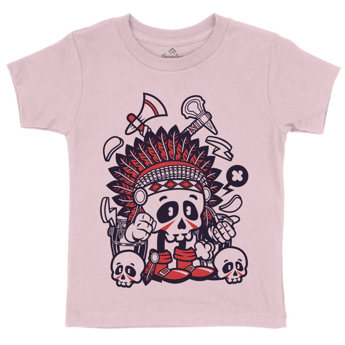 Indian Chief Skull Kids Organic Crew Neck T-Shirt American C153
