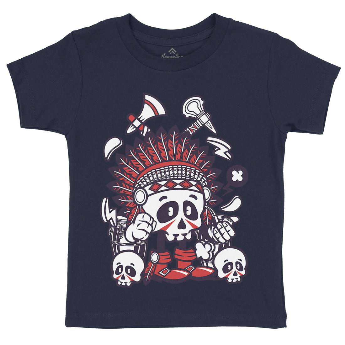 Indian Chief Skull Kids Crew Neck T-Shirt American C153