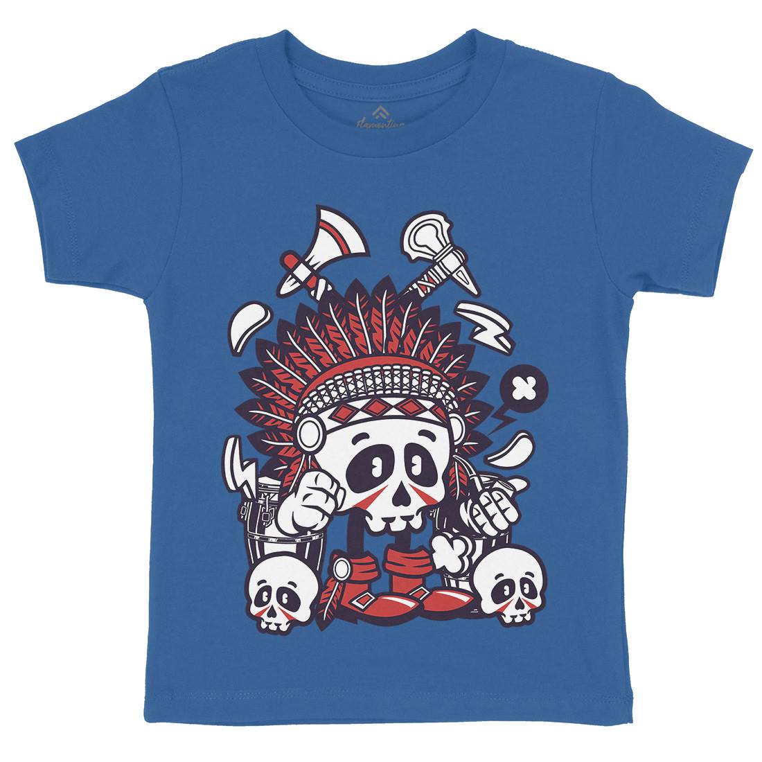 Indian Chief Skull Kids Crew Neck T-Shirt American C153