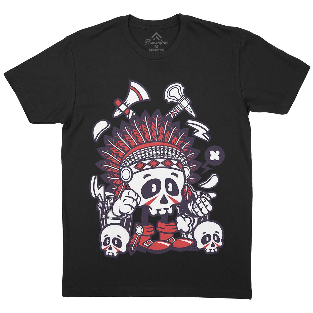 Indian Chief Skull Mens Organic Crew Neck T-Shirt American C153