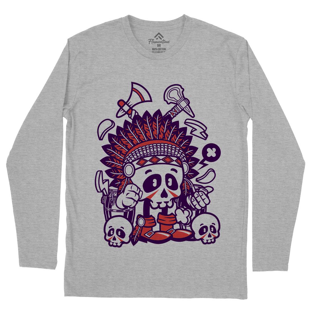 Indian Chief Skull Mens Long Sleeve T-Shirt American C153