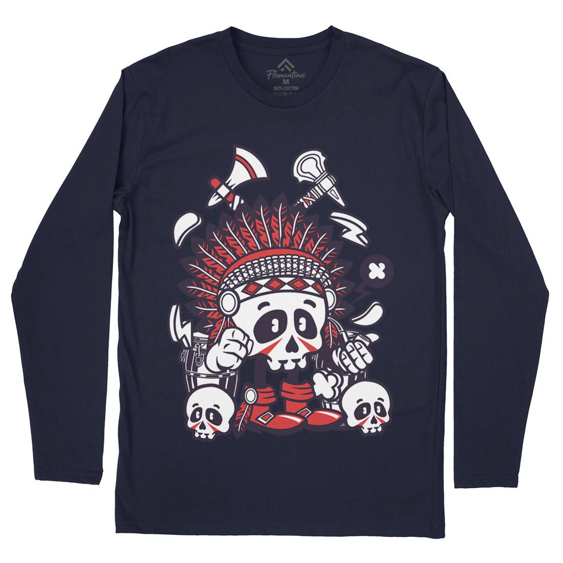 Indian Chief Skull Mens Long Sleeve T-Shirt American C153