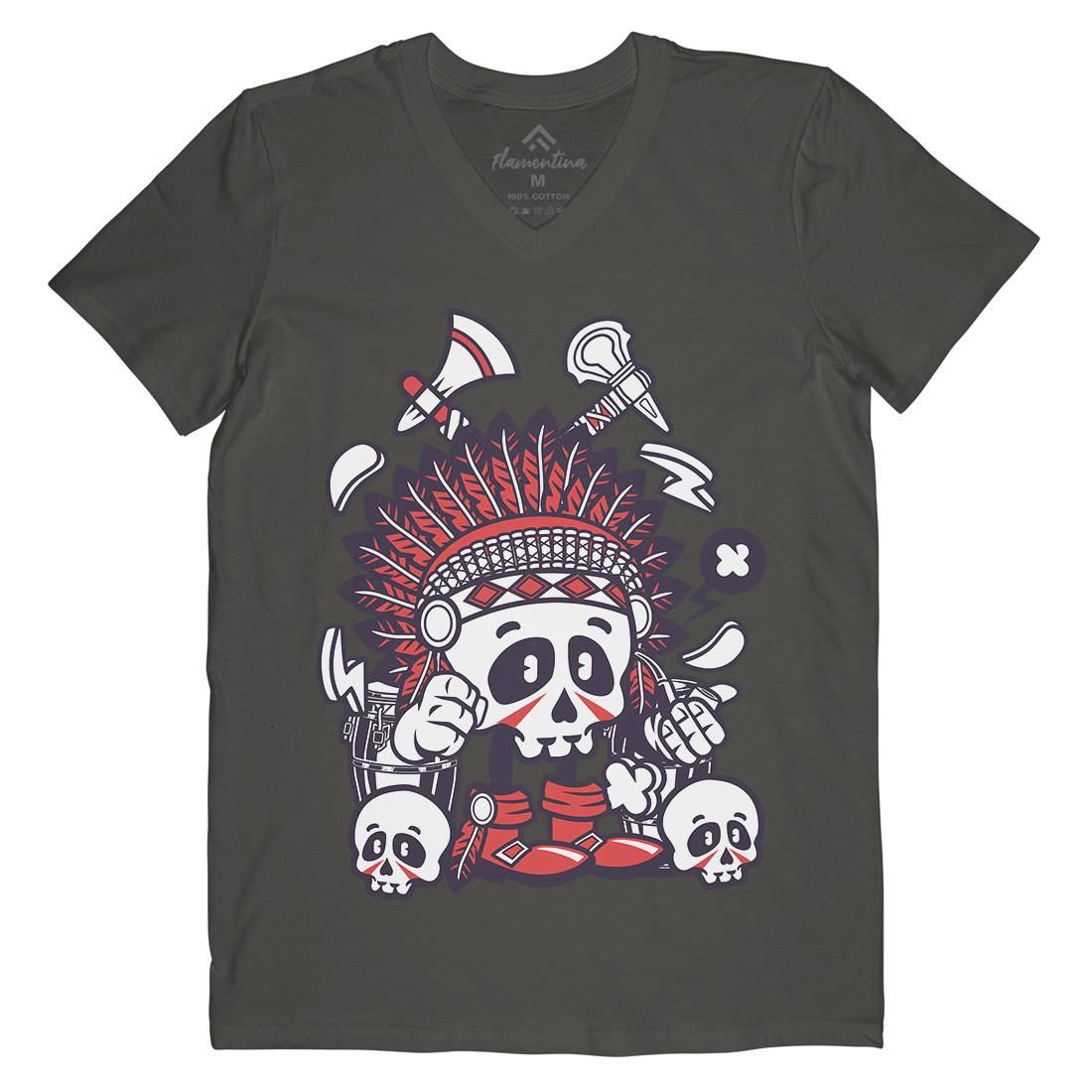 Indian Chief Skull Mens V-Neck T-Shirt American C153