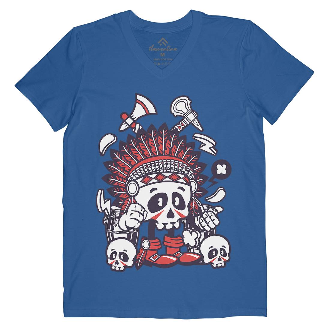 Indian Chief Skull Mens V-Neck T-Shirt American C153