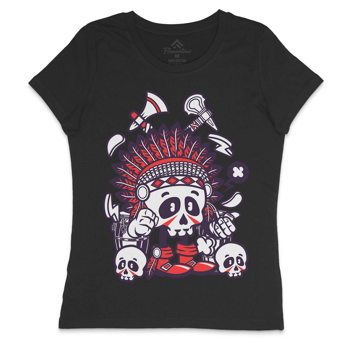Indian Chief Skull Womens Crew Neck T-Shirt American C153