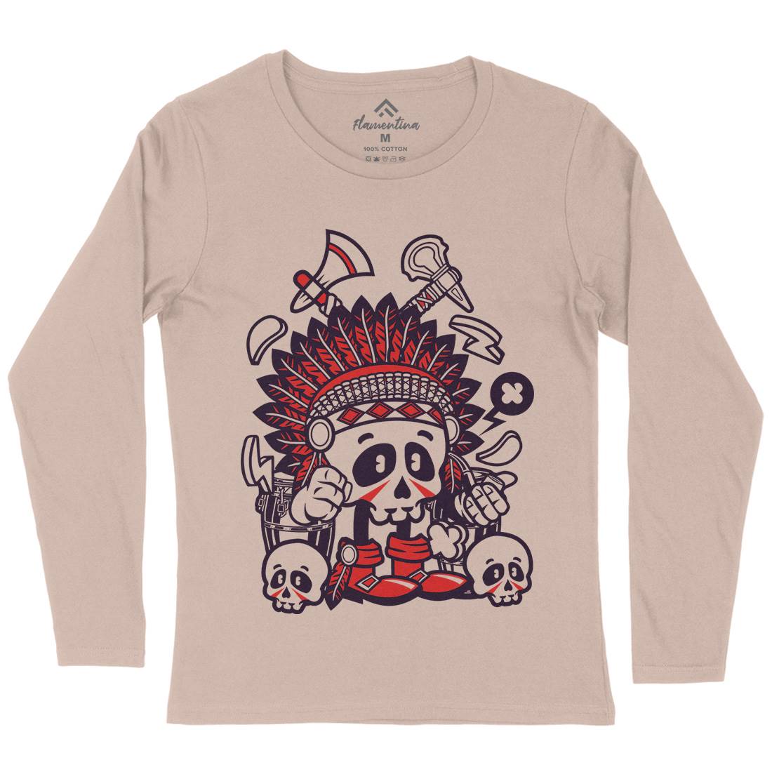 Indian Chief Skull Womens Long Sleeve T-Shirt American C153