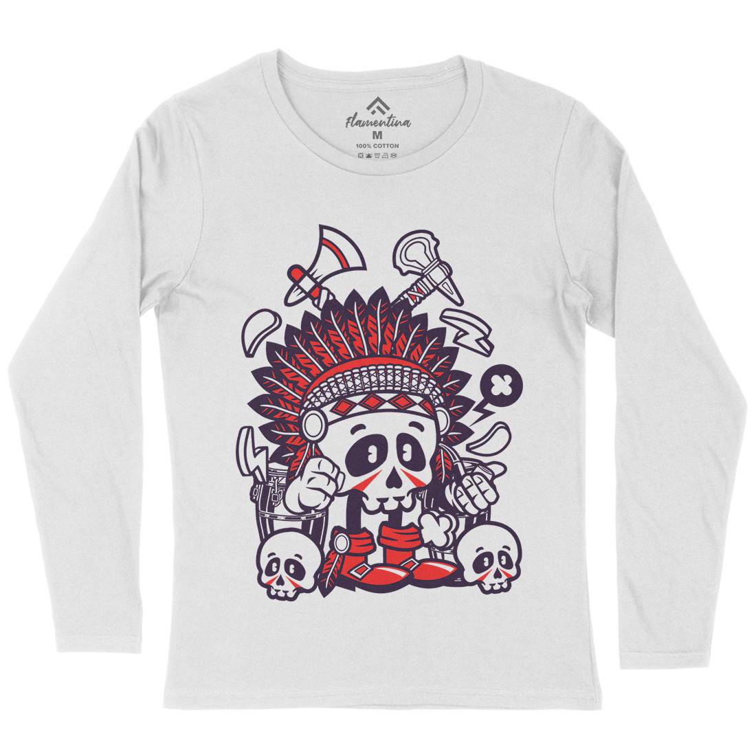Indian Chief Skull Womens Long Sleeve T-Shirt American C153