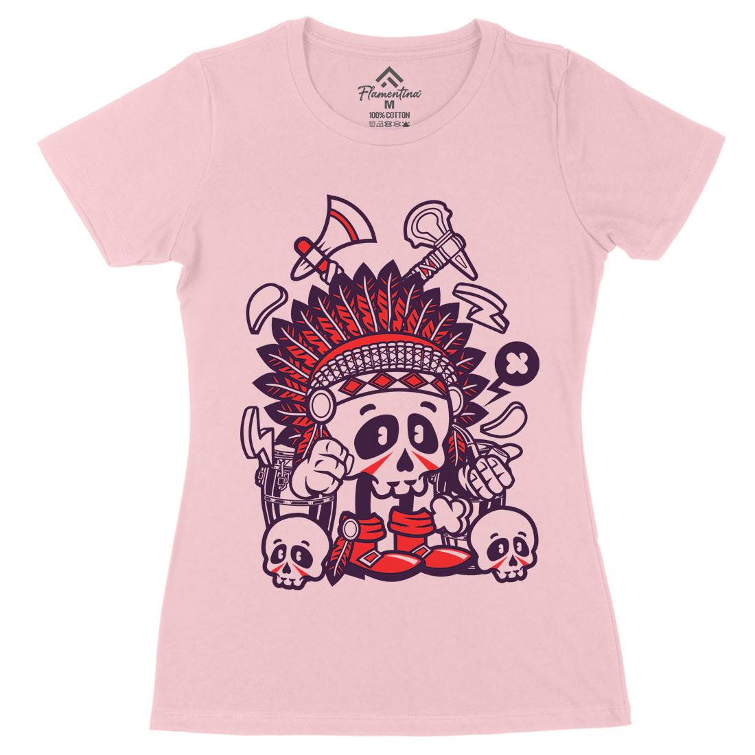 Indian Chief Skull Womens Organic Crew Neck T-Shirt American C153