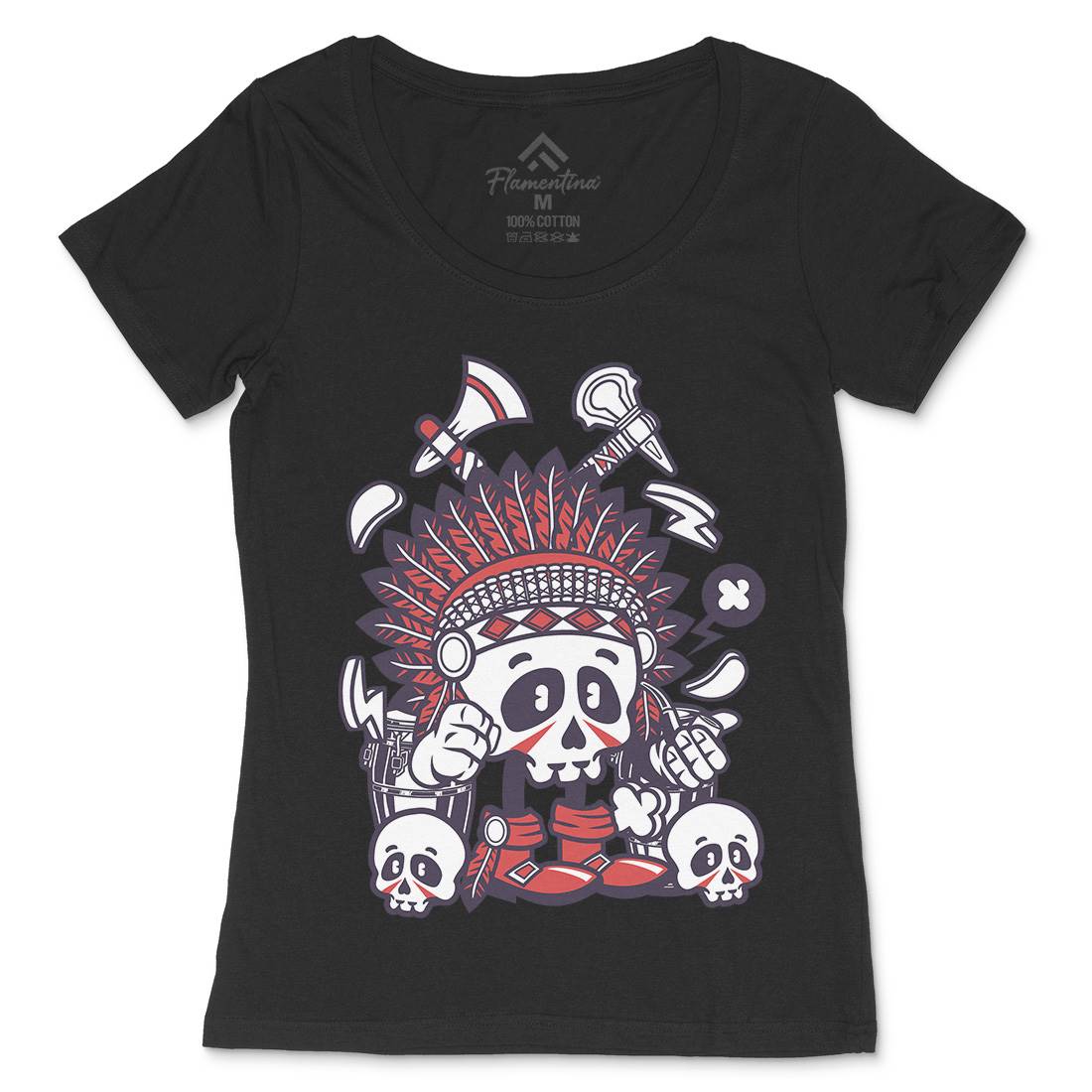 Indian Chief Skull Womens Scoop Neck T-Shirt American C153