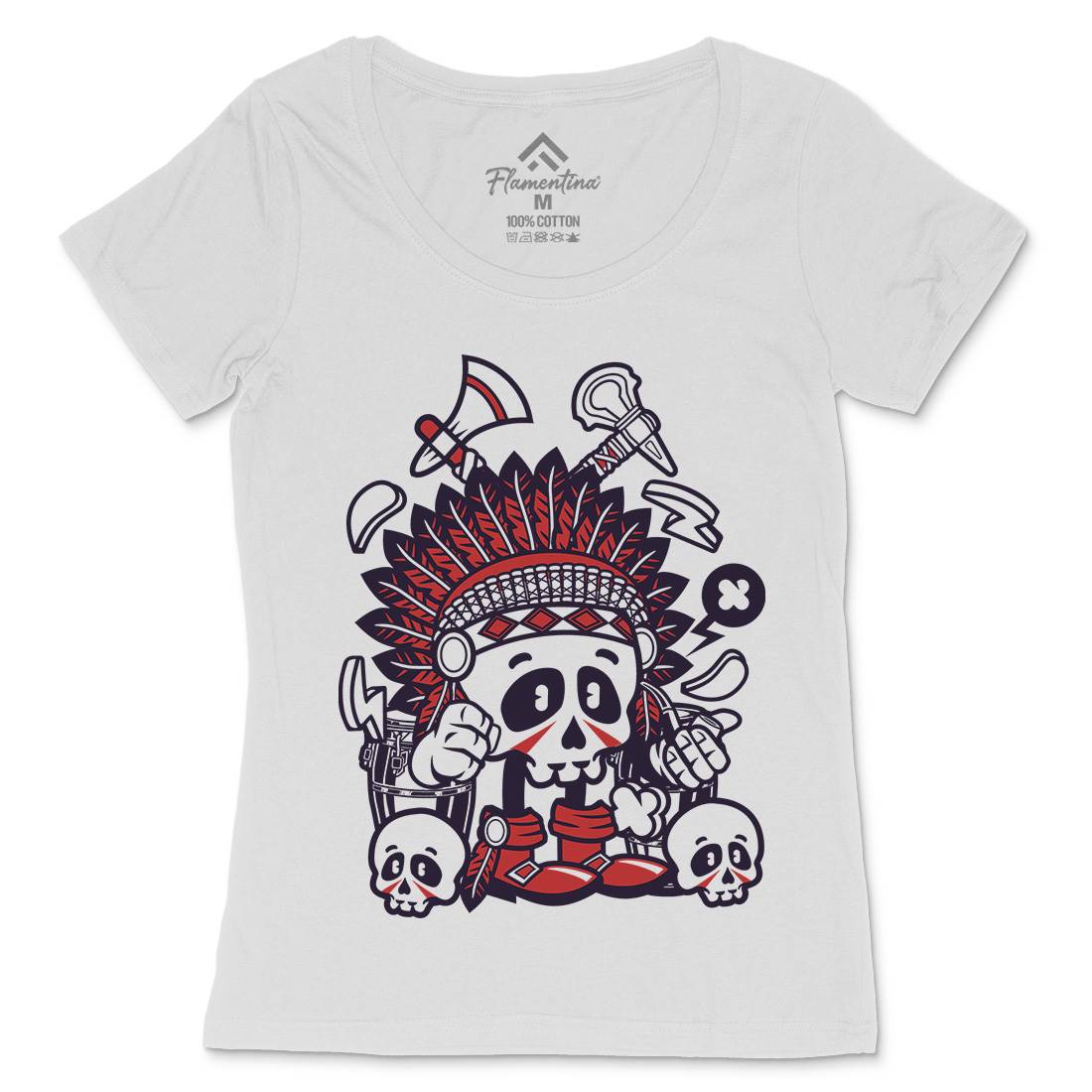 Indian Chief Skull Womens Scoop Neck T-Shirt American C153