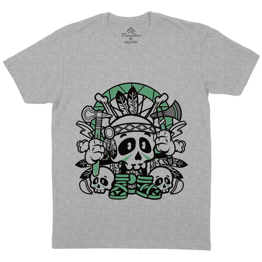 Indian Skull Mens Organic Crew Neck T-Shirt American C154
