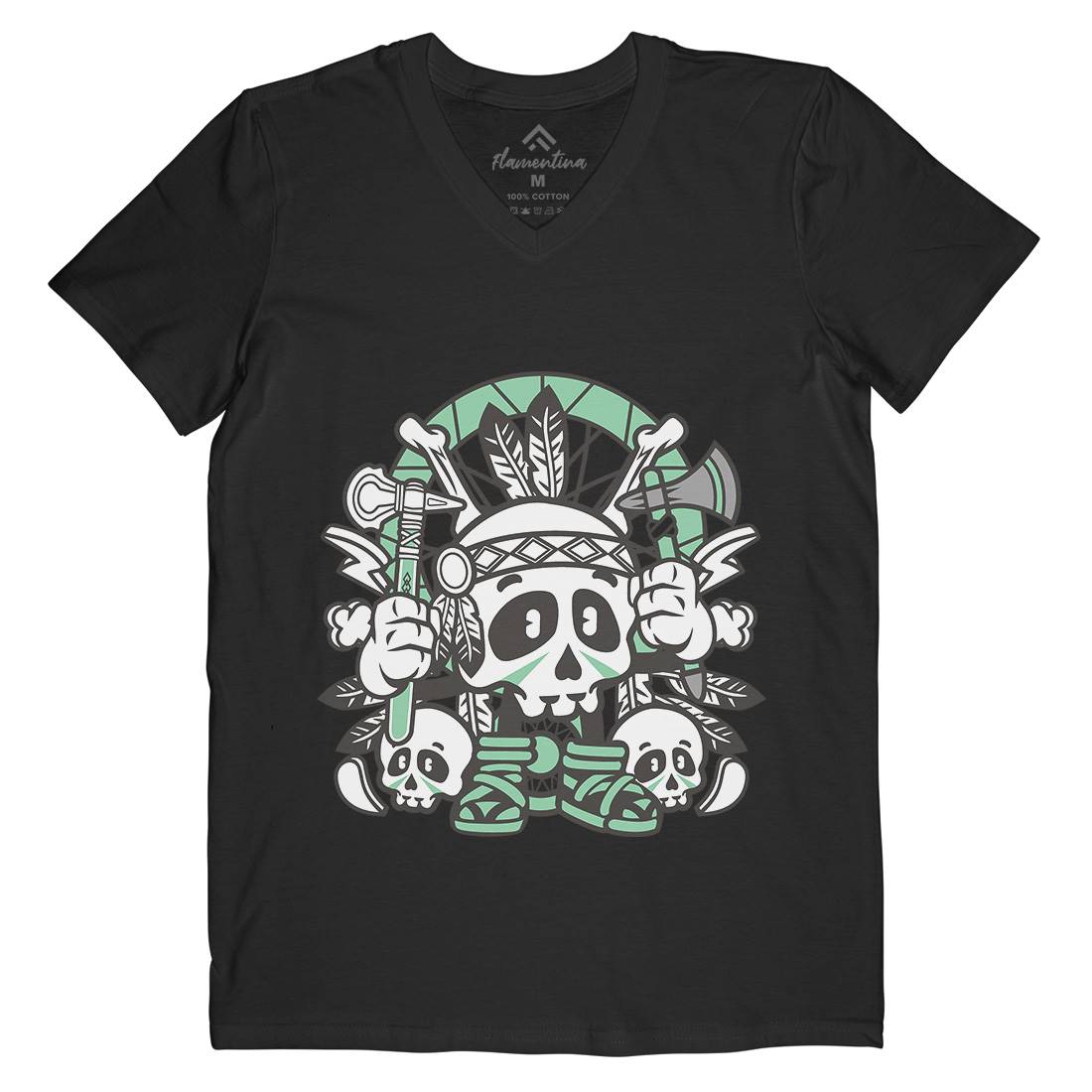 Indian Skull Mens Organic V-Neck T-Shirt American C154