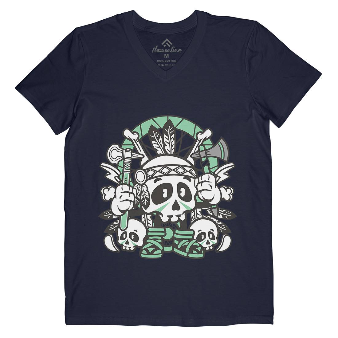 Indian Skull Mens Organic V-Neck T-Shirt American C154