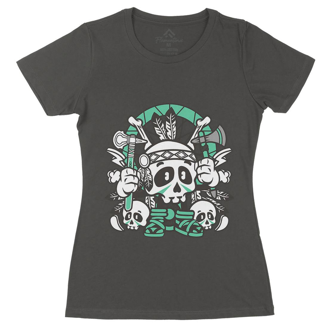 Indian Skull Womens Organic Crew Neck T-Shirt American C154