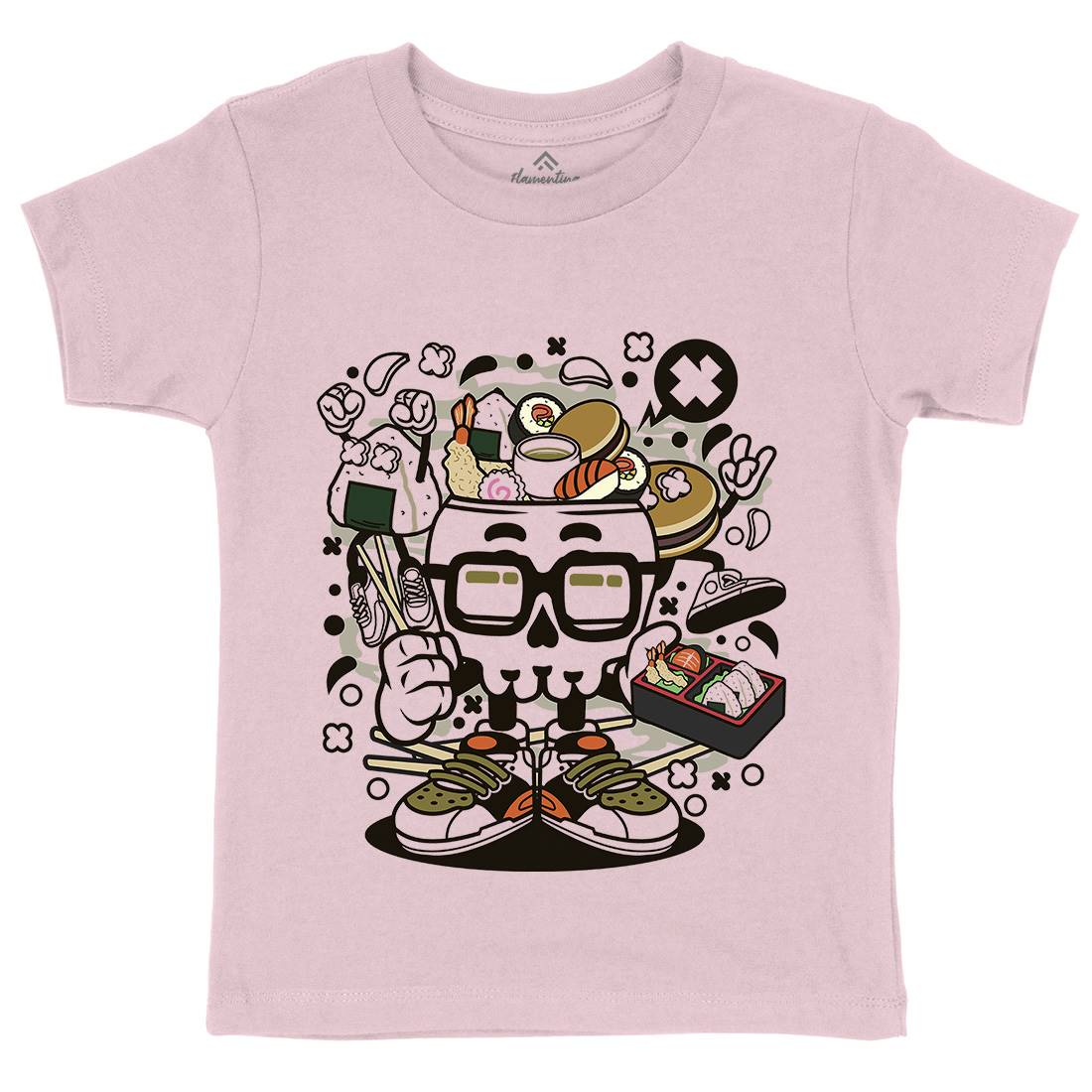 Japanese Skull Kids Crew Neck T-Shirt Food C156