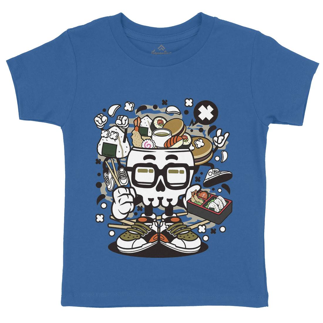 Japanese Skull Kids Crew Neck T-Shirt Food C156