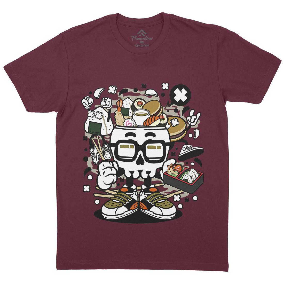Japanese Skull Mens Crew Neck T-Shirt Food C156
