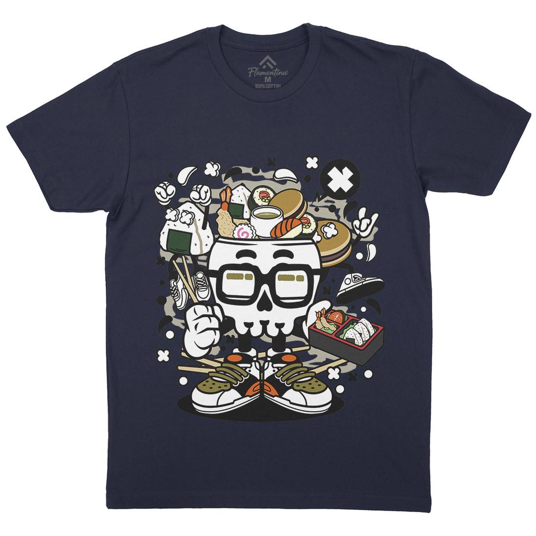 Japanese Skull Mens Crew Neck T-Shirt Food C156