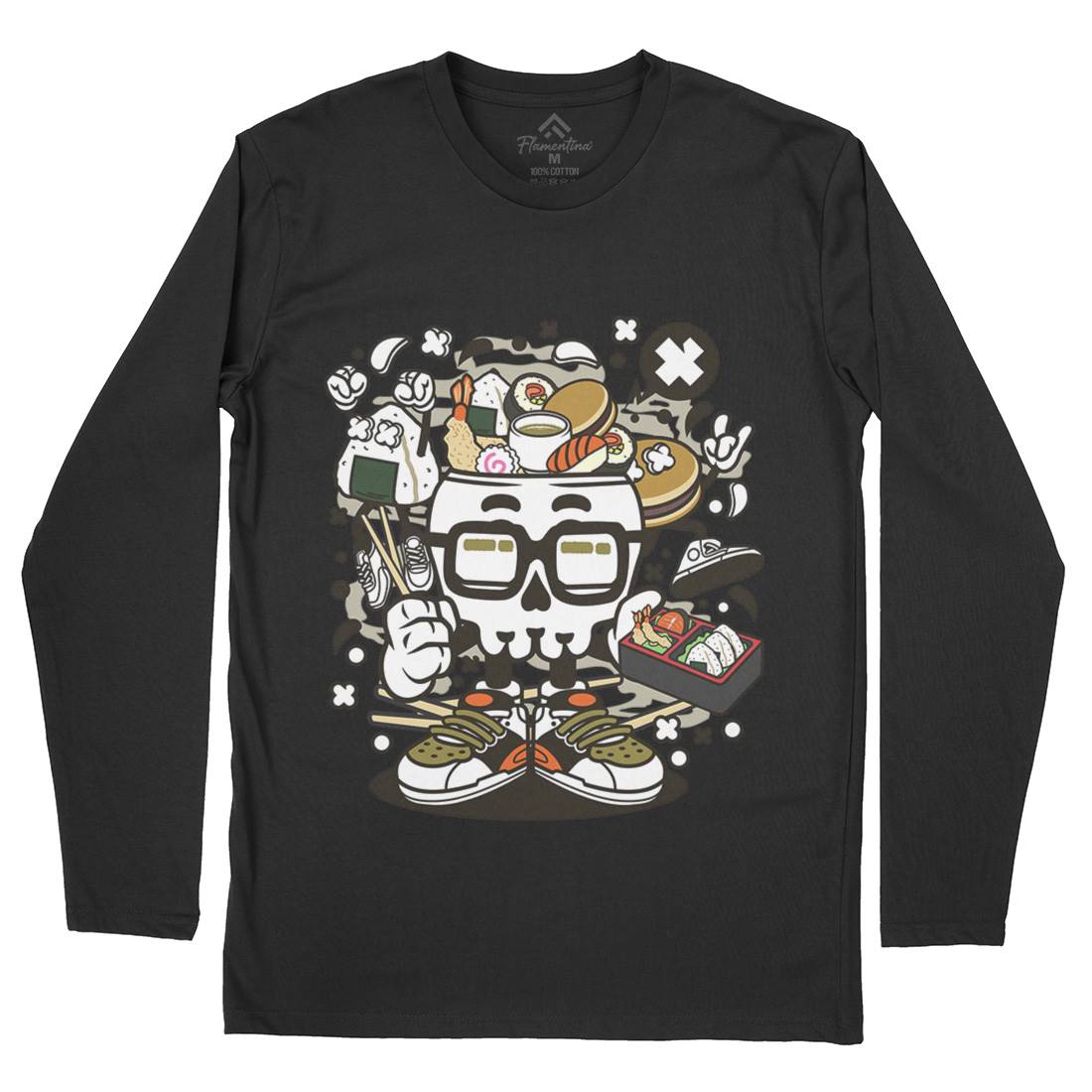 Japanese Skull Mens Long Sleeve T-Shirt Food C156