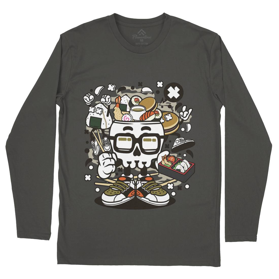 Japanese Skull Mens Long Sleeve T-Shirt Food C156