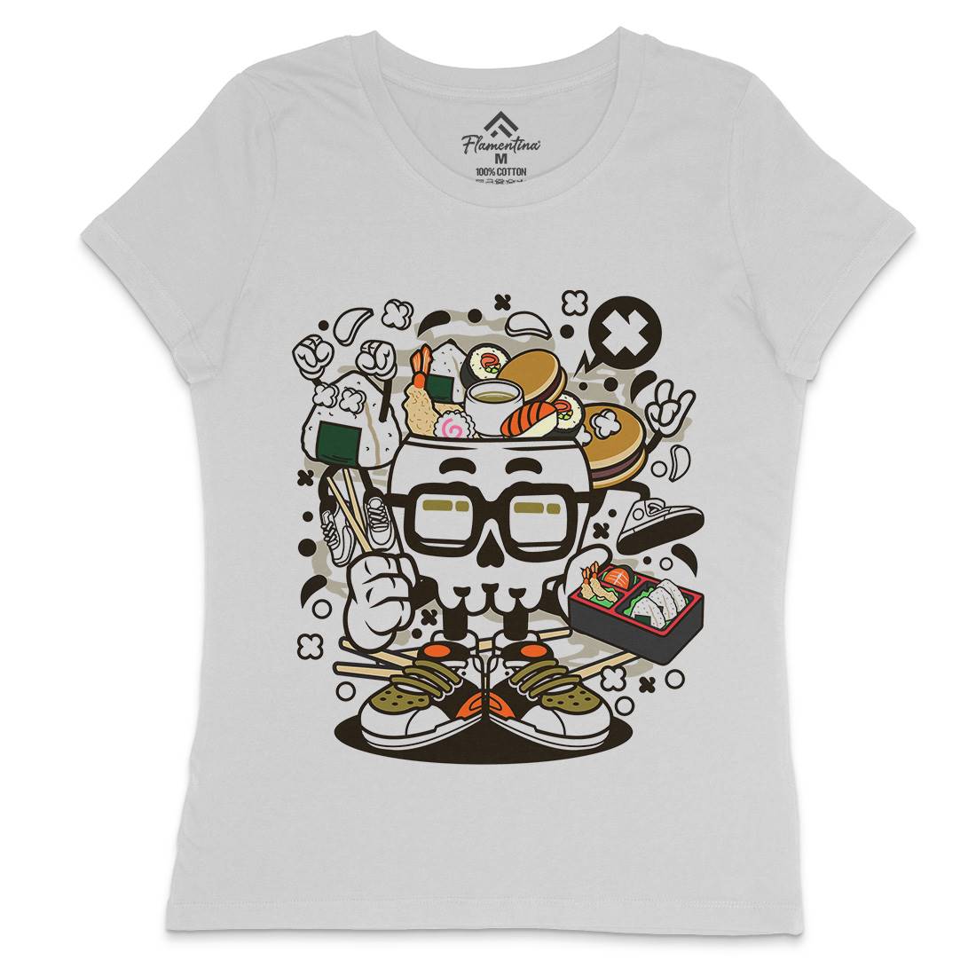 Japanese Skull Womens Crew Neck T-Shirt Food C156