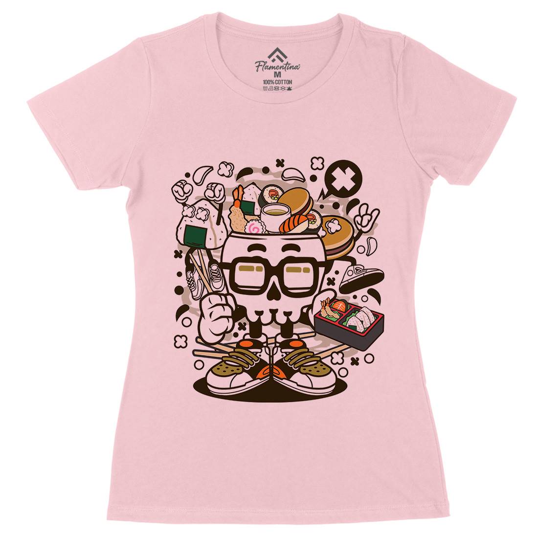 Japanese Skull Womens Organic Crew Neck T-Shirt Food C156